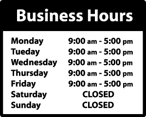 Business hours. Business hours closed. Opening hours Design. Closed Sunday.